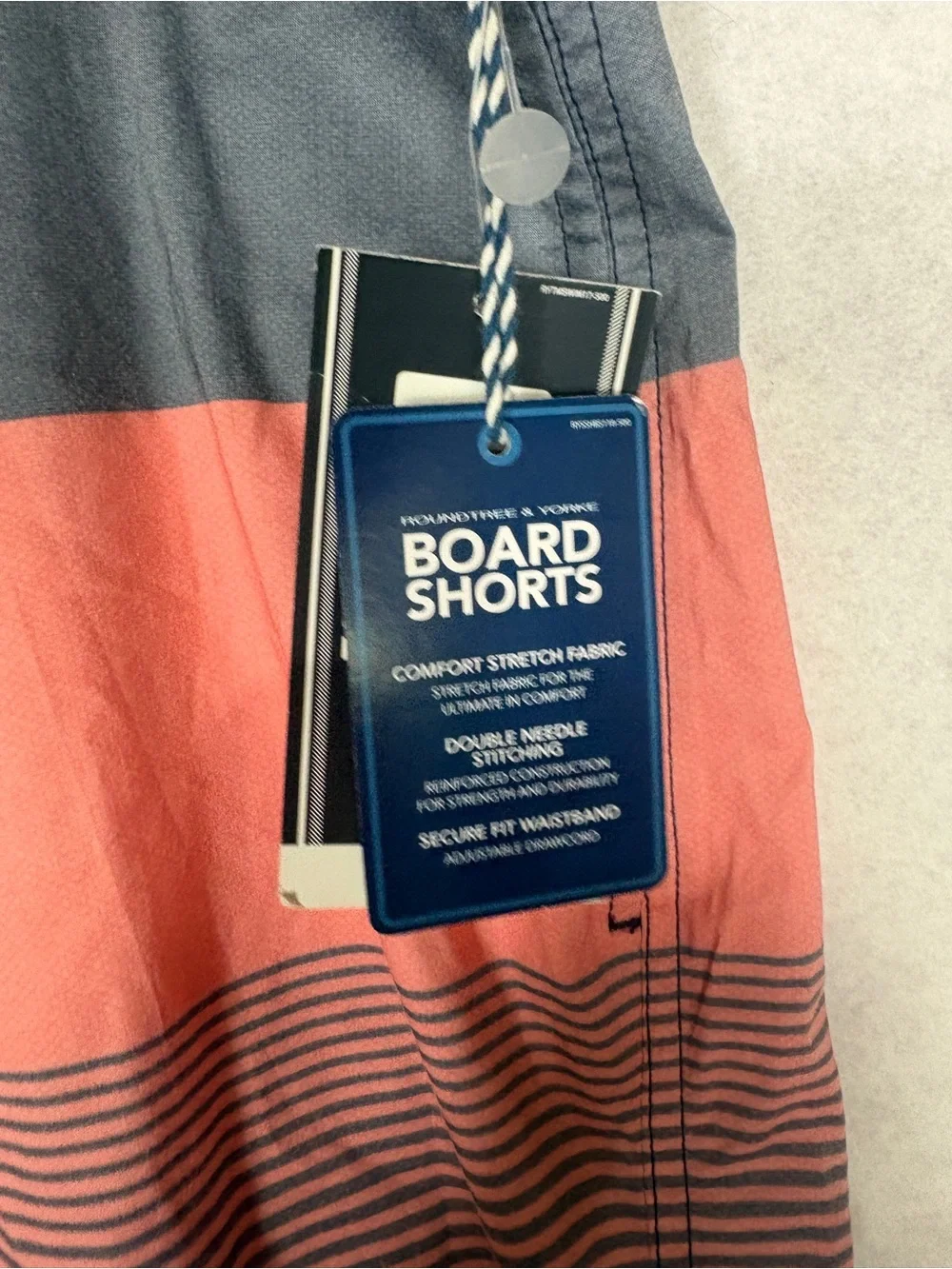Roundtree & Yorke Coral, Slate and Blue Stripe Board Shorts Swimwear Tall Man
